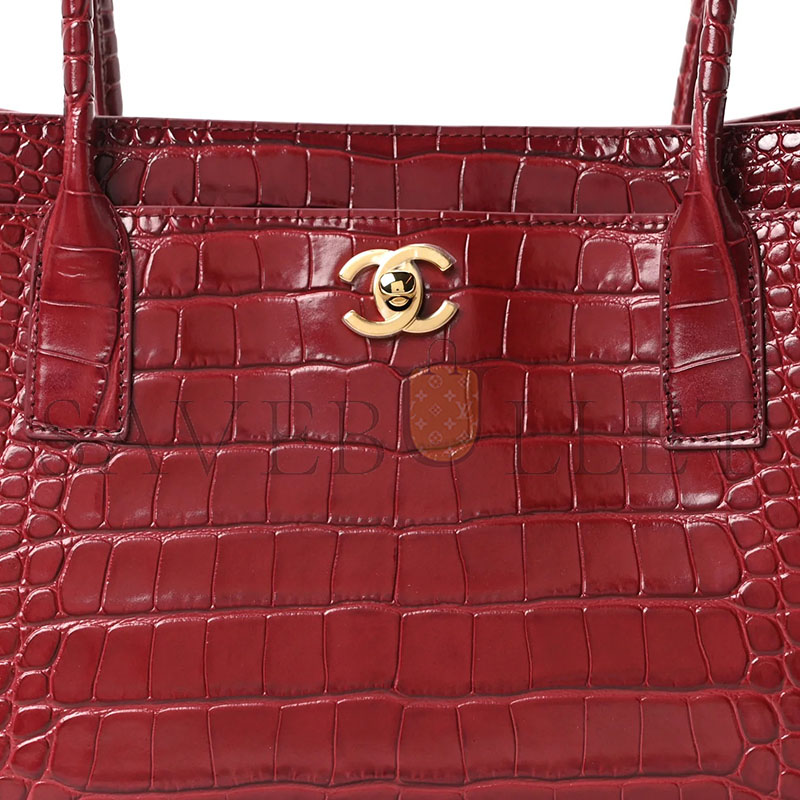 CHANEL CALFSKIN CROCODILE EMBOSSED ARCHETYPE SMALL SHOPPER TOTE BURGUNDY AS6243 (34*20*13cm)
